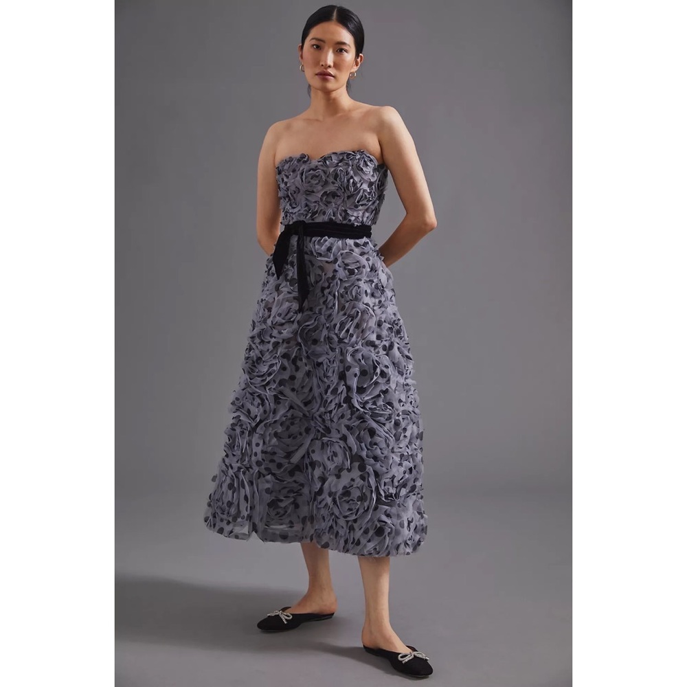 Anthropologie Appliqued Tulle Strapless Midi Dress - Picture 2 of 4